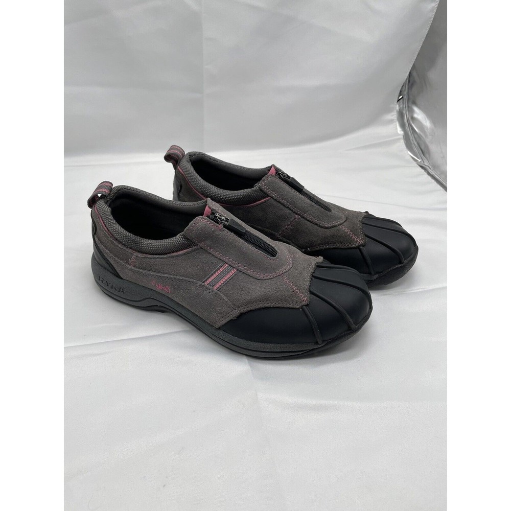 RYKA Sneakers Womans Sz 8 Leather and Fabric Upper Zip Up Grey Pink